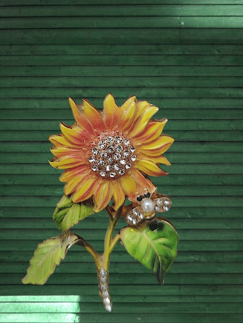Enamel And Rhinestone Sunflower Brooch